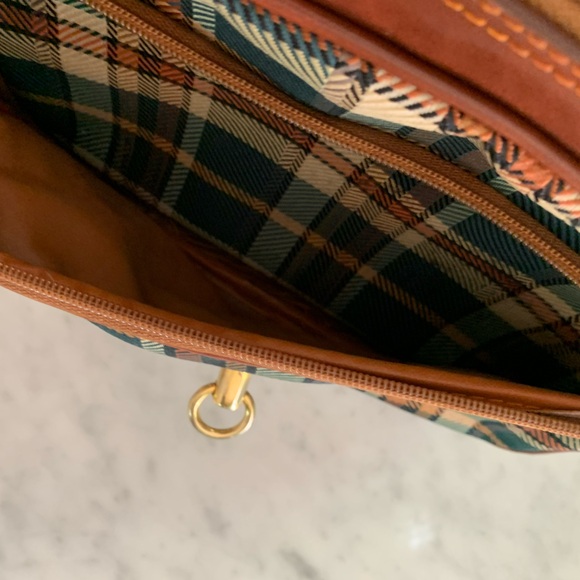 D Collection vintage plaid & vinyl purse with adjustable strap rich colour - Picture 6 of 13